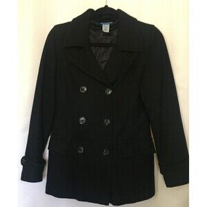 Delias Womens Black Double Breasted Classic Pea Coat - Size Small CLST